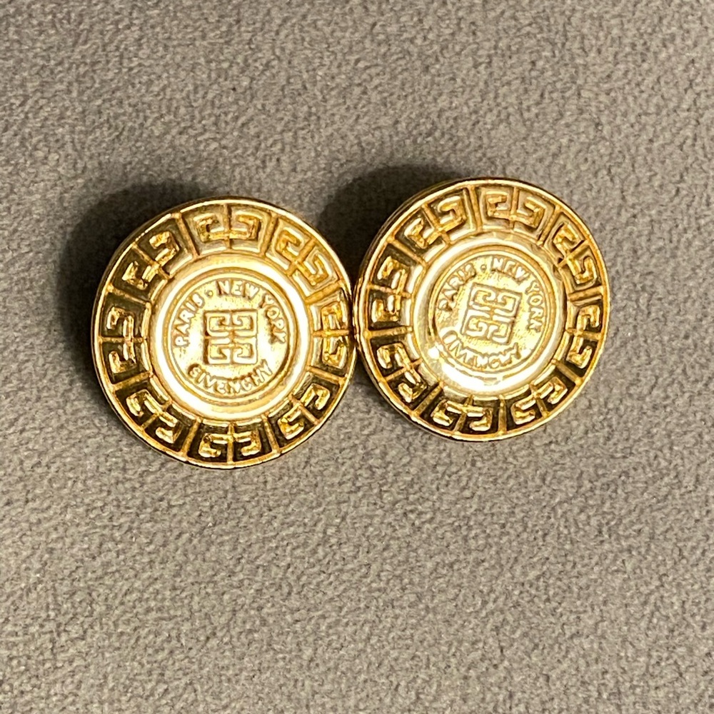 Vintage Givenchy Gold Logo Coin Medallion Pierced Earrings
